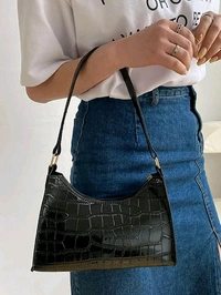 Radiance  Chic Black Croc-Embossed Shoulder Bag