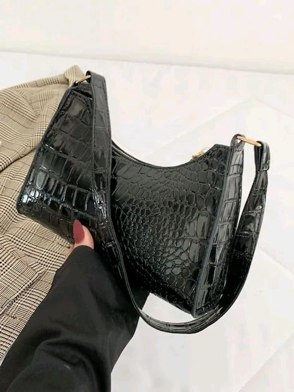 Radiance  Chic Black Croc-Embossed Shoulder Bag