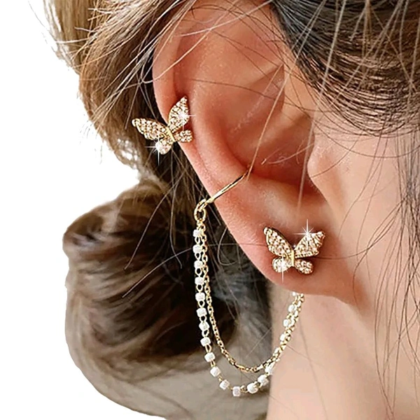 Radiance  Elegant Butterfly Pearl Ear Cuff Set