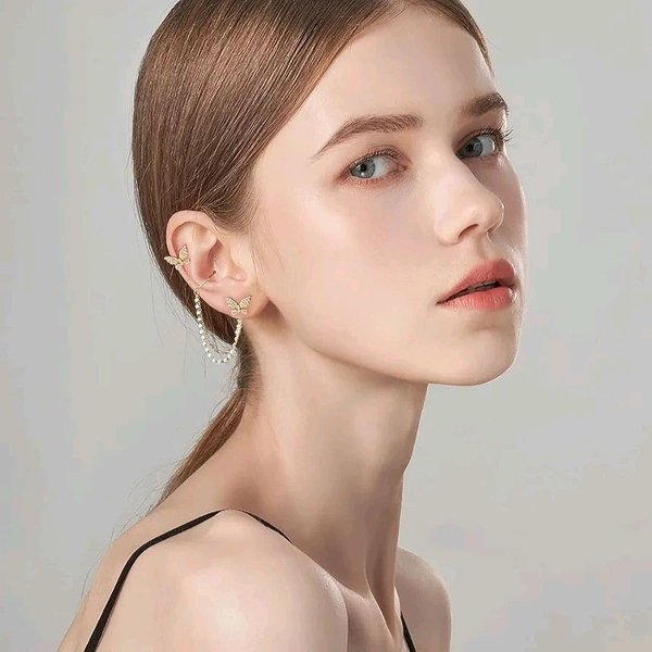 Radiance  Elegant Butterfly Pearl Ear Cuff Set