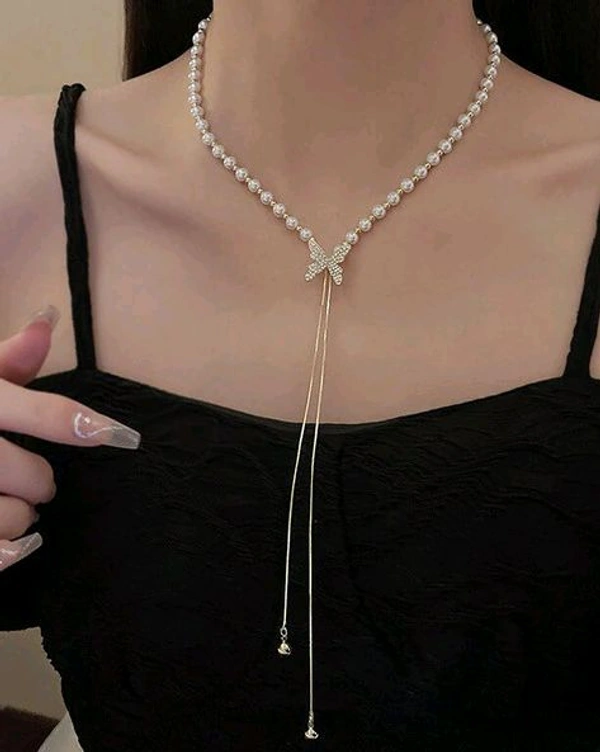 Radiance  Elegant Pearl Bow Drop Necklace