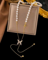 Radiance  Elegant Pearl Bow Drop Necklace