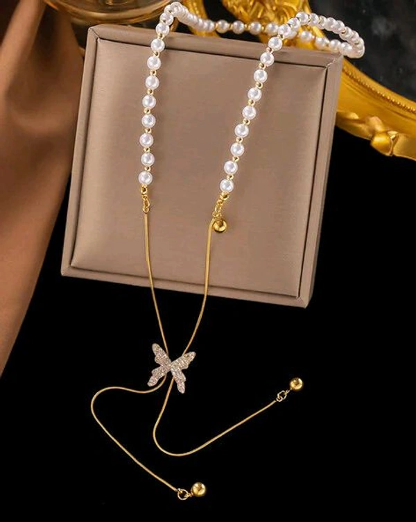 Radiance  Elegant Pearl Bow Drop Necklace