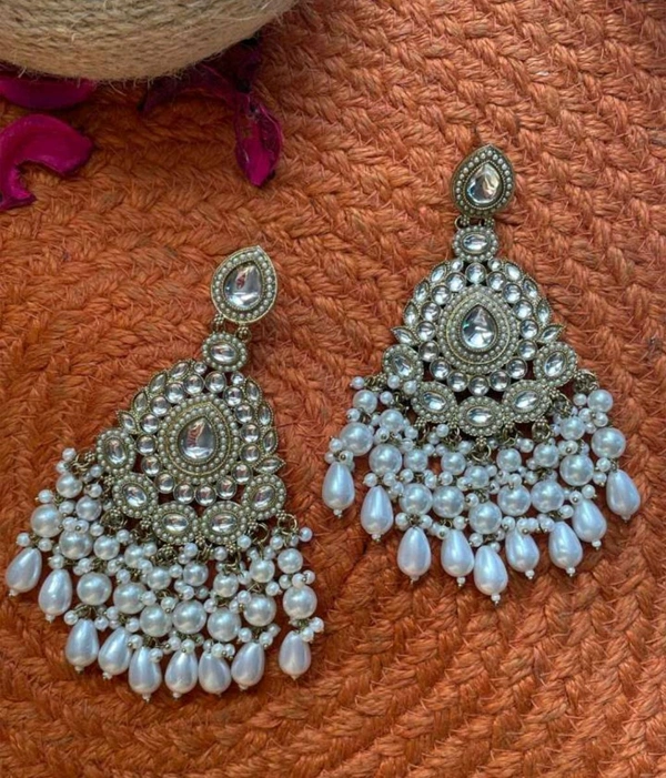Radiance  Royal Teardrop Kundan & Pearl Dangler Earrings