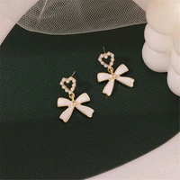 Radiance  Pearl Heart & Enamel Bow Drop Earrings
