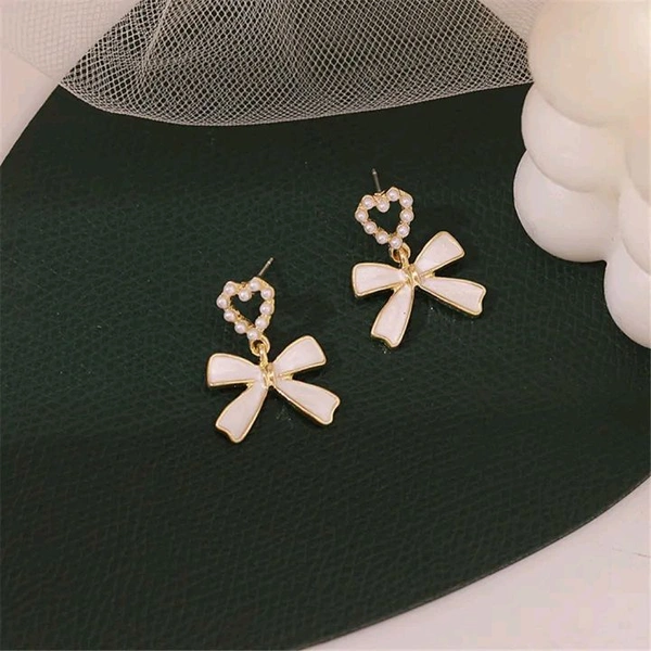 Radiance  Pearl Heart & Enamel Bow Drop Earrings