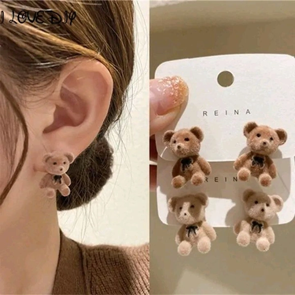 Radiance  Plush Teddy Bear Stud Earrings Pack Of 2 Sets 