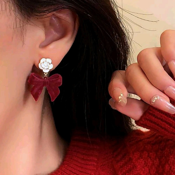 Radiance  Velvet Bow & Floral Stud Earrings