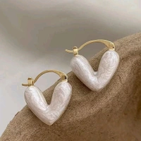 Radiance  Korean-Style White Heart Hoop Earrings