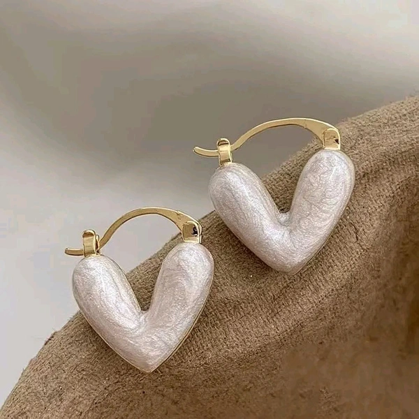 Radiance  Korean-Style White Heart Hoop Earrings