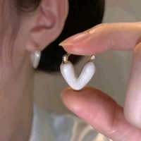 Radiance  Korean-Style White Heart Hoop Earrings