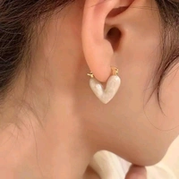 Radiance  Korean-Style White Heart Hoop Earrings