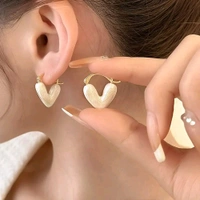 Radiance  Korean-Style White Heart Hoop Earrings