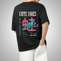 Fitforall® Frog Cute Vibe Oversized T-Shirt For Unisex With 3 Color - Black, M-40