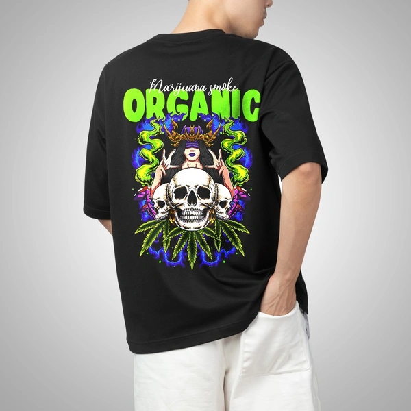 Fitforall® Mariijauna Printed Black Oversized T-Shirt For Unisex - Black, L-42