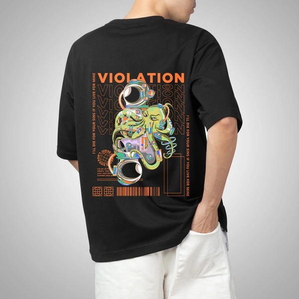 Fitforall® Octopus Nasa Printed Black Oversized T-shirt for Men - Black, M-40