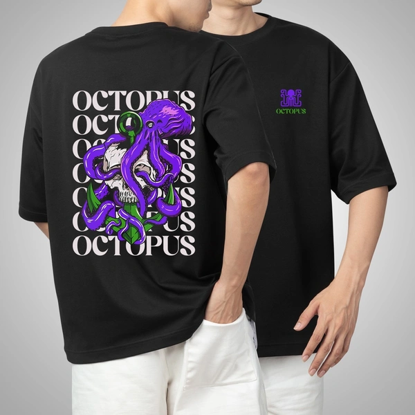 Fitforall® Octopus Printed Black Oversized T-shirt for Men - Black, M-40