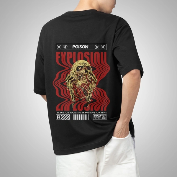 Fitforall® Poiison Printed Black Oversized T-shirt for Men - Black, M-40