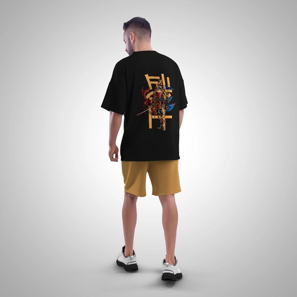 Fitforall® Samurai Betel Printed Black Oversized T-shirt for Men - Black, M-40