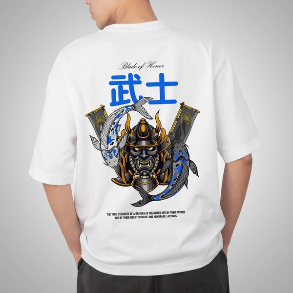 Fitforall® Samurai Printed White Oversized T-shirt for Men - White, XL-44