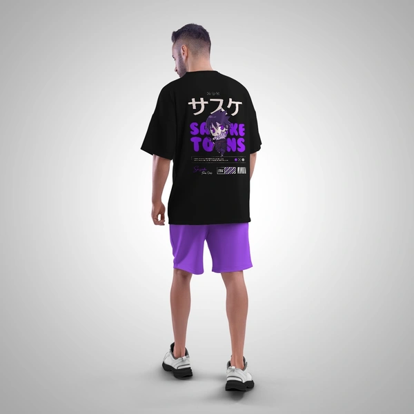 Fitforall® Sasuke Printed Black Oversized T-shirt for Unisex - Black, XL-44