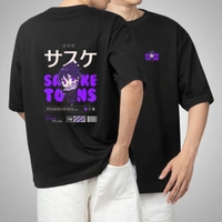 Fitforall® Sasuke Printed Black Oversized T-shirt for Unisex - Black, XL-44