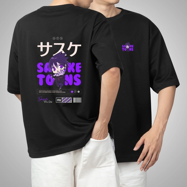 Fitforall® Sasuke Printed Black Oversized T-shirt for Unisex - Black, XL-44