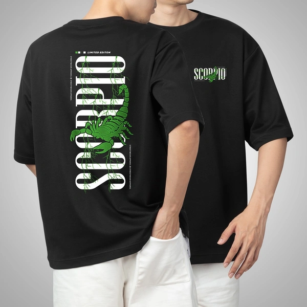 Fitforall® Scorpio Printed Black Oversized T-shirt for Men - Black, L-42