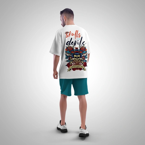 Fitforall® Skulls Devil Printed White  Oversized T-shirt for Men - White, M-40