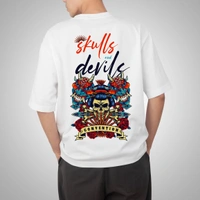 Fitforall® Skulls Devil Printed White  Oversized T-shirt for Men - White, M-40