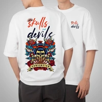 Fitforall® Skulls Devil Printed White  Oversized T-shirt for Men - White, M-40