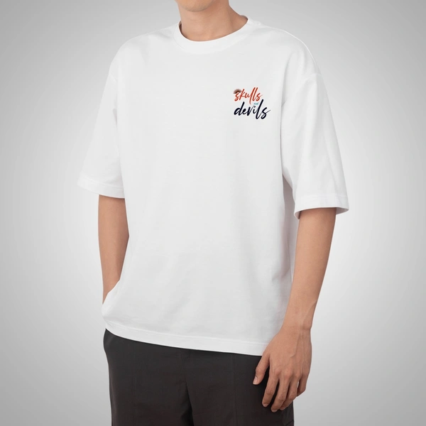 Fitforall® Skulls Devil Printed White  Oversized T-shirt for Men - White, M-40