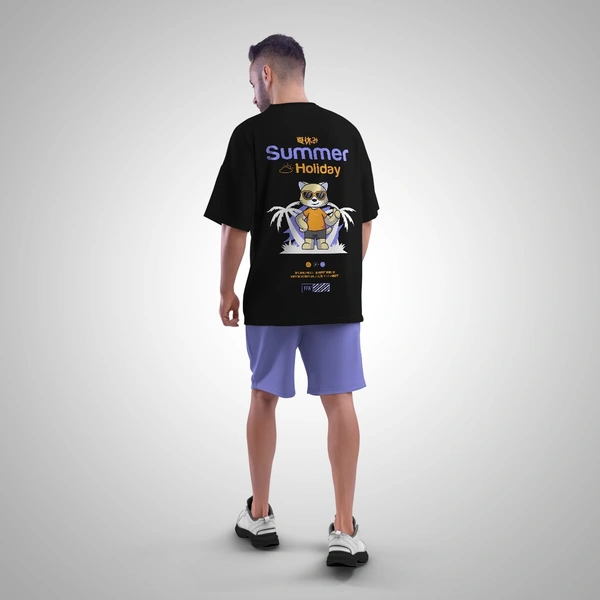 Fitforall® Summer Holiday Black Oversized T-shirt for Unisex - Black, L-42