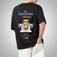Fitforall® Summer Holiday Black Oversized T-shirt for Unisex - Black, L-42
