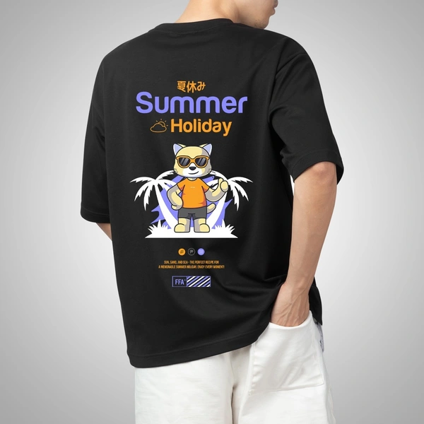 Fitforall® Summer Holiday Black Oversized T-shirt for Unisex - Black, L-42