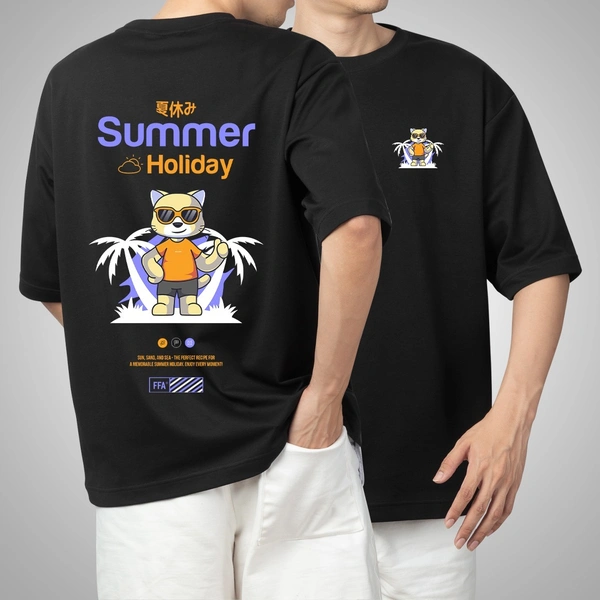 Fitforall® Summer Holiday Black Oversized T-shirt for Unisex - Black, L-42