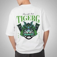 Fitforall® Tigerg Printed White Oversized T-shirt for Men - L-42, White