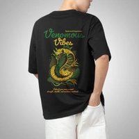 Fitforall® Venomous Vibes Black Oversized T-shirt for Men - L-42, Black