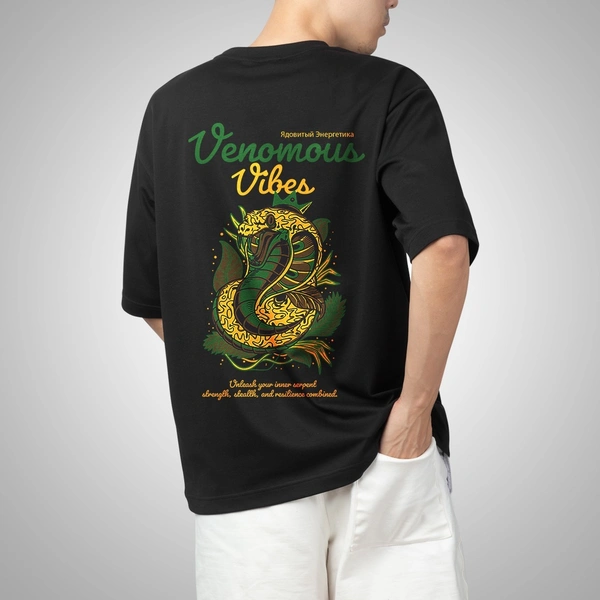 Fitforall® Venomous Vibes Black Oversized T-shirt for Men - L-42, Black