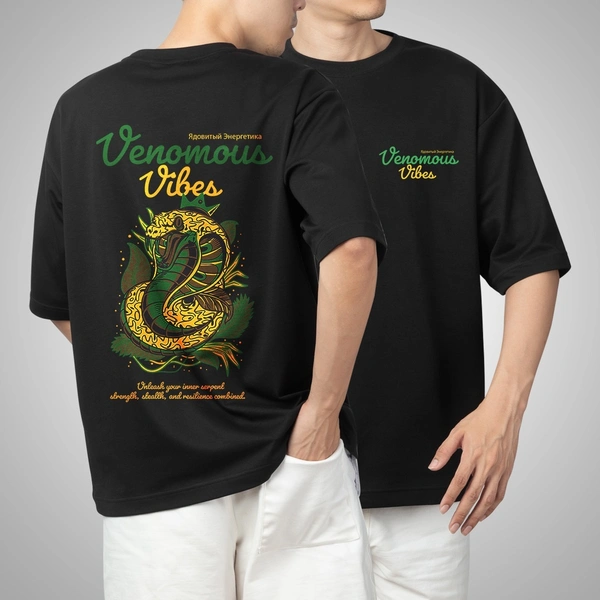 Fitforall® Venomous Vibes Black Oversized T-shirt for Men - L-42, Black