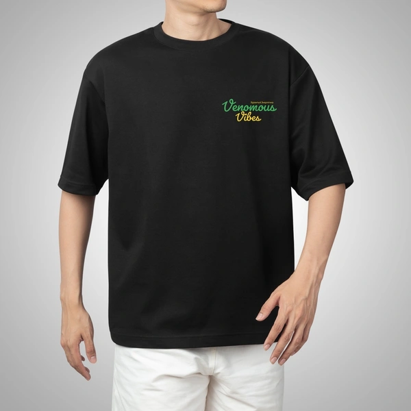 Fitforall® Venomous Vibes Black Oversized T-shirt for Men - L-42, Black