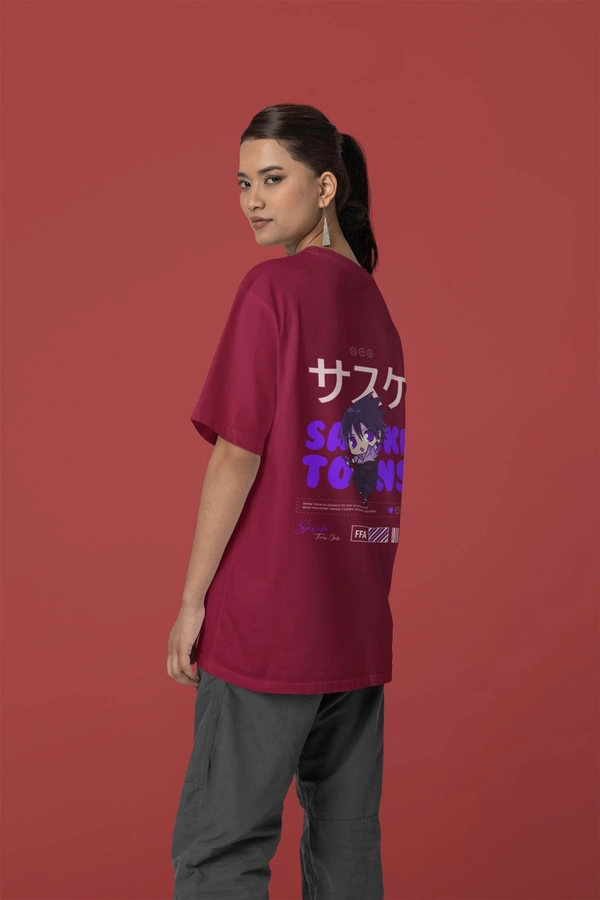 Fitforall® Sasuke Printed Black Oversized T-shirt for Unisex - M-40, Maroon