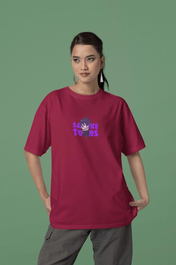 Fitforall® Sasuke Printed Black Oversized T-shirt for Unisex - M-40, Maroon