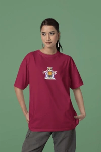 Fitforall® Summer Holiday Black Oversized T-shirt for Unisex - Maroon, M-40