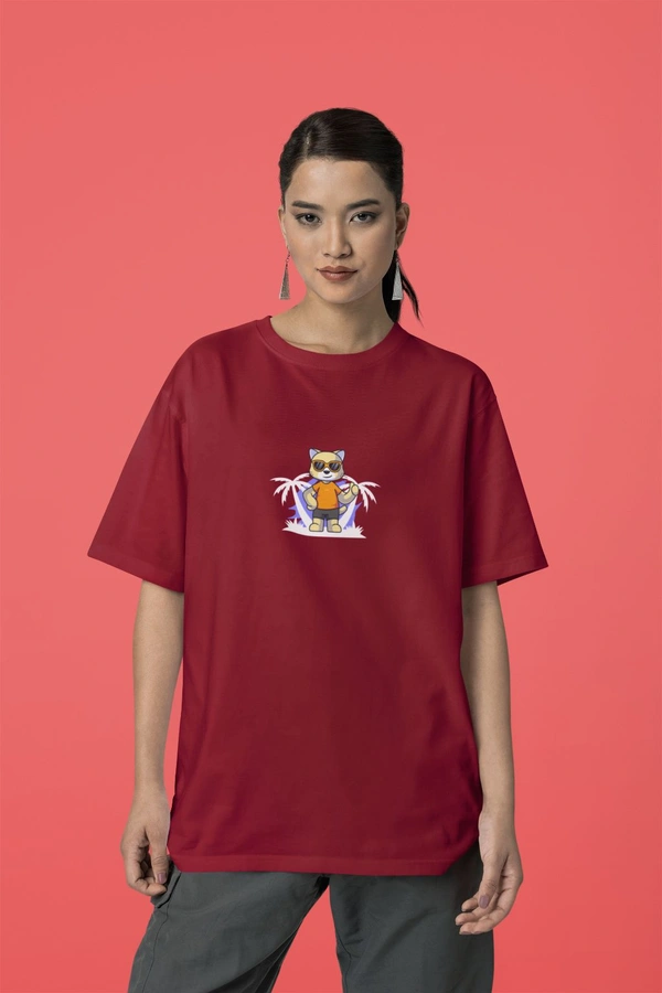 Fitforall® Summer Holiday Black Oversized T-shirt for Unisex - Maroon, L-42