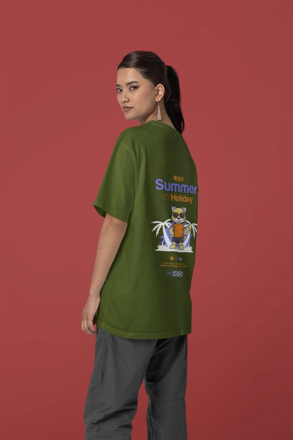 Fitforall® Summer Holiday Black Oversized T-shirt for Unisex - XXL-46, Sherpa Blue