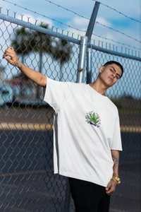 Fitforall® Mariijauna Printed Black Oversized T-Shirt For Unisex - White, XL-44