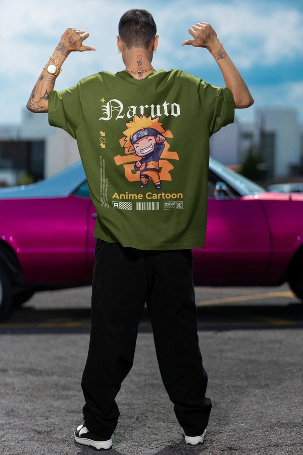 Fitforall® Naruto Printed Black Oversized T-Shirt For Men - Olive Green, L-42