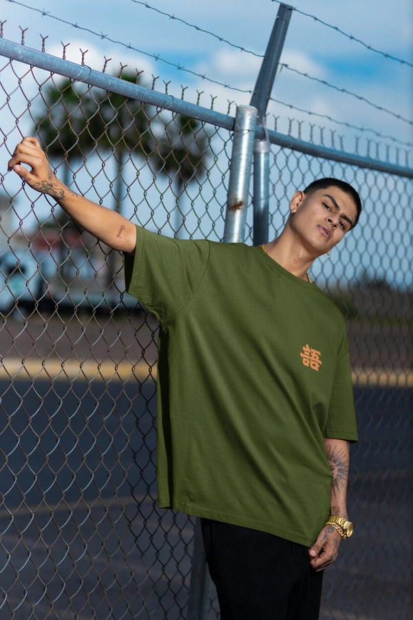 Fitforall® Naruto Printed Black Oversized T-Shirt For Men - Olive Green, XL-44