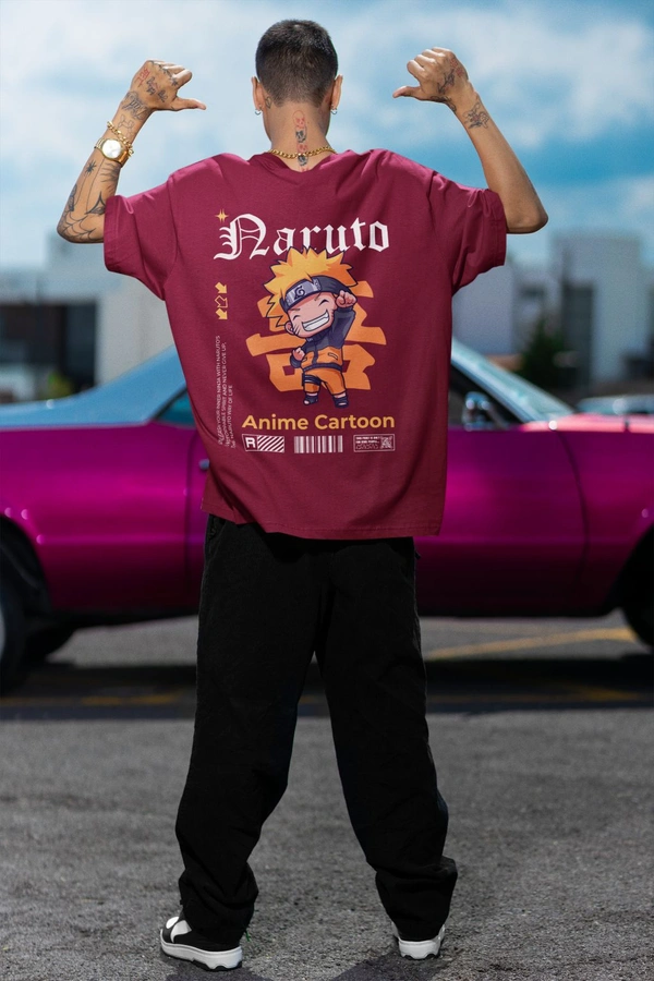 Fitforall® Naruto Printed Black Oversized T-Shirt For Men - Maroon, L-42